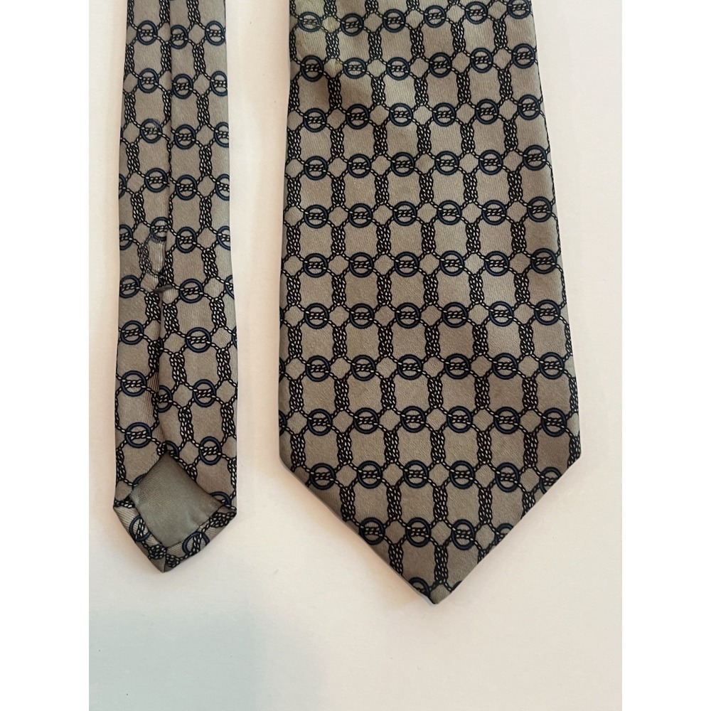 Vintage Charles Jourdan Paris Gold Navy Geometric 100%‎ Silk Made In Italy Tie